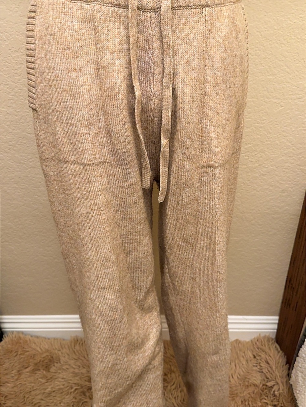Cozy Knit Drawstring women’s Pants in Beige